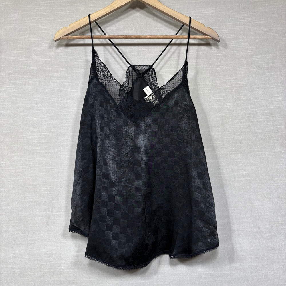 LOVESTITCH Camisole Womens Medium Check Satin Lace Trim Adjustable Strap